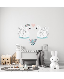 Naklejka na ścianę dla dzieci zakochane łabędzie kwiaty serduszka studiograf