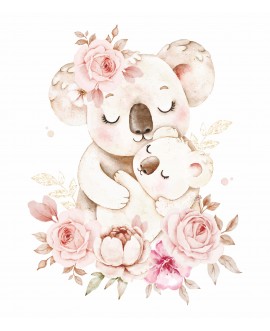 Naklejka na ścianę dla dzieci miś koala kwiaty pastelowa naklejka dla dziewczynek różyczki piwonie studiograf