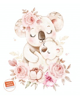 Naklejka na ścianę dla dzieci miś koala kwiaty pastelowa naklejka dla dziewczynek różyczki piwonie studiograf