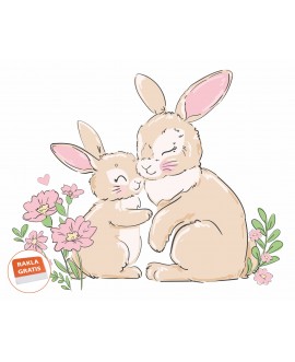 Naklejka na ścianę dla dzieci króliczki zajączki rysunkowa pastelowa naklejka dla dziewczynek kwiaty studiograf