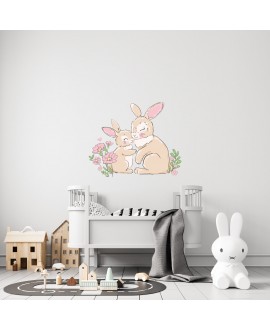 Naklejka na ścianę dla dzieci króliczki zajączki rysunkowa pastelowa naklejka dla dziewczynek kwiaty studiograf