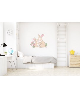 Naklejka na ścianę dla dzieci króliczki zajączki rysunkowa pastelowa naklejka dla dziewczynek kwiaty studiograf