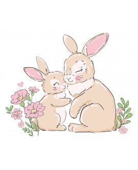 Naklejka na ścianę dla dzieci króliczki zajączki rysunkowa pastelowa naklejka dla dziewczynek kwiaty studiograf