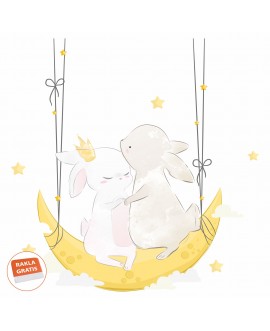 Naklejka dla dzieci słodkie króliczki na księżycu huśtawka gwiazdki studiograf