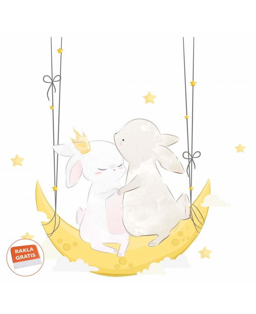 Naklejka dla dzieci słodkie króliczki na księżycu huśtawka gwiazdki studiograf