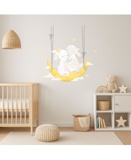 Naklejka dla dzieci słodkie króliczki na księżycu huśtawka gwiazdki studiograf