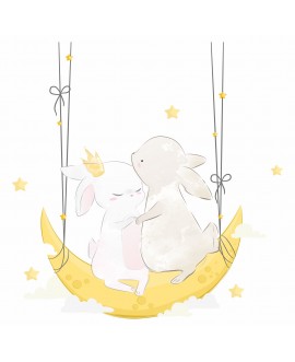 Naklejka dla dzieci słodkie króliczki na księżycu huśtawka gwiazdki studiograf