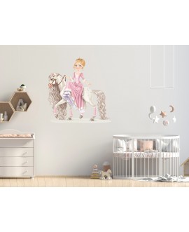 Naklejka na ścianę dla dzieci księżniczka w różowej sukience na białym koniu studiograf