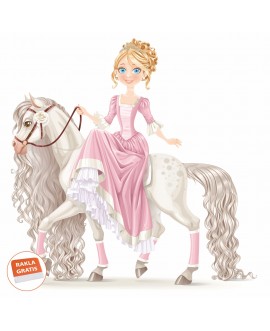 Naklejka na ścianę dla dzieci księżniczka w różowej sukience na białym koniu studiograf