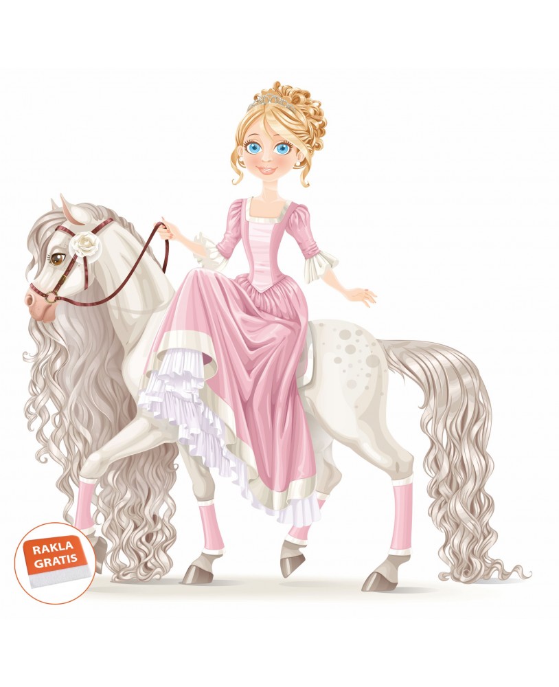 Naklejka na ścianę dla dzieci księżniczka w różowej sukience na białym koniu studiograf
