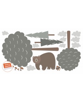 Naklejka na ścianę dla dzieci niedźwiedź w lesie jeż grzyby leśna sceneria naklejka dla chłopców studiograf