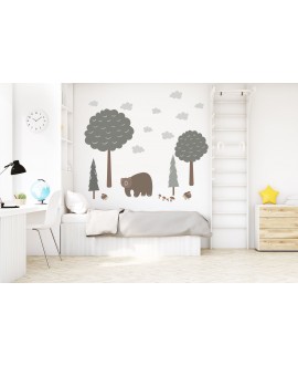 Naklejka na ścianę dla dzieci niedźwiedź w lesie jeż grzyby leśna sceneria naklejka dla chłopców studiograf