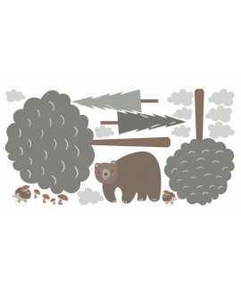 Naklejka na ścianę dla dzieci niedźwiedź w lesie jeż grzyby leśna sceneria naklejka dla chłopców studiograf