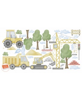 Naklejka na ścianę dla dzieci koparka traktor maszyny pracujące w lesie naklejka dla chłopca studiograf