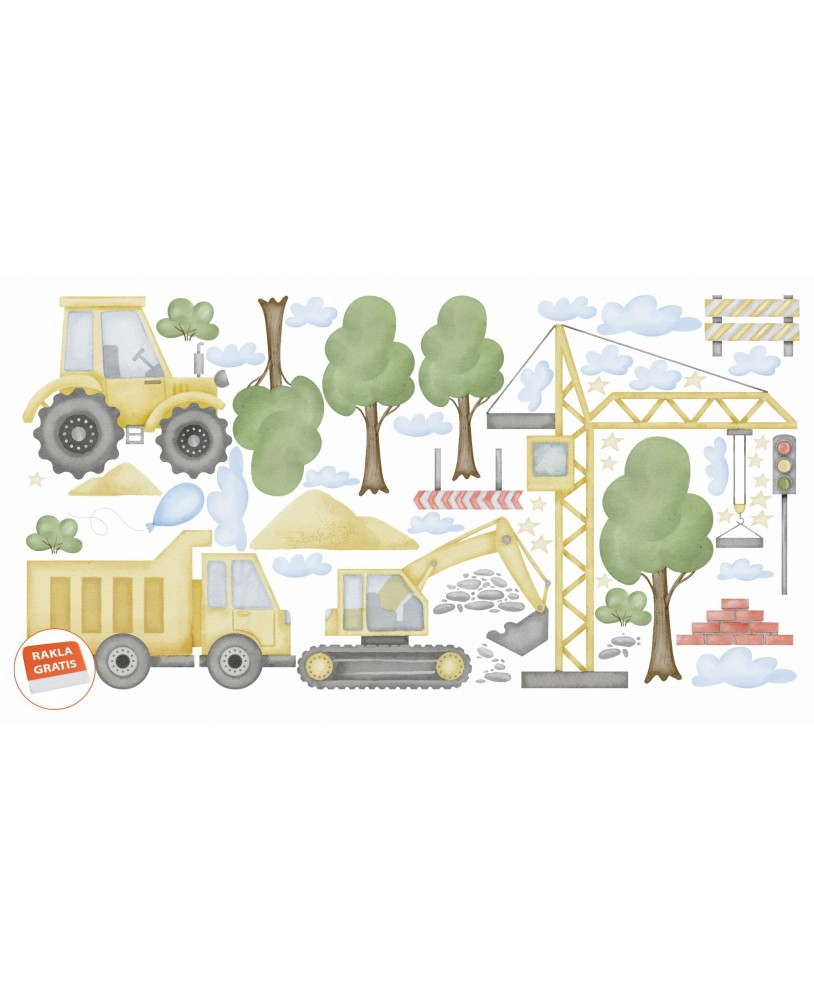 Naklejka na ścianę dla dzieci koparka traktor maszyny pracujące w lesie naklejka dla chłopca studiograf