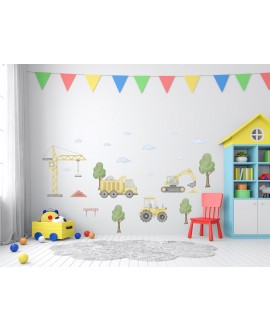 Naklejka na ścianę dla dzieci koparka traktor maszyny pracujące w lesie naklejka dla chłopca studiograf