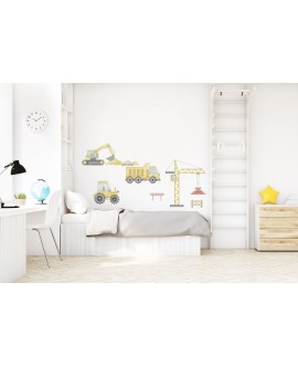 Naklejka na ścianę dla dzieci koparka traktor maszyny pracujące w lesie naklejka dla chłopca studiograf