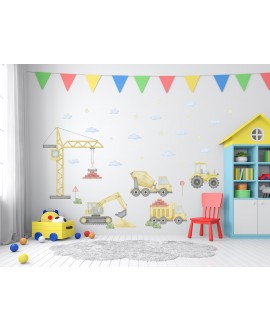 Naklejka na ścianę dla dzieci koparka dźwig traktor wywrotka budowa maszyny naklejki dla chłopca studiograf