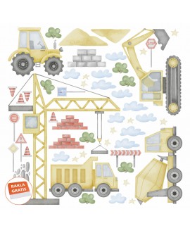 Naklejka na ścianę dla dzieci koparka dźwig traktor wywrotka budowa maszyny naklejki dla chłopca studiograf