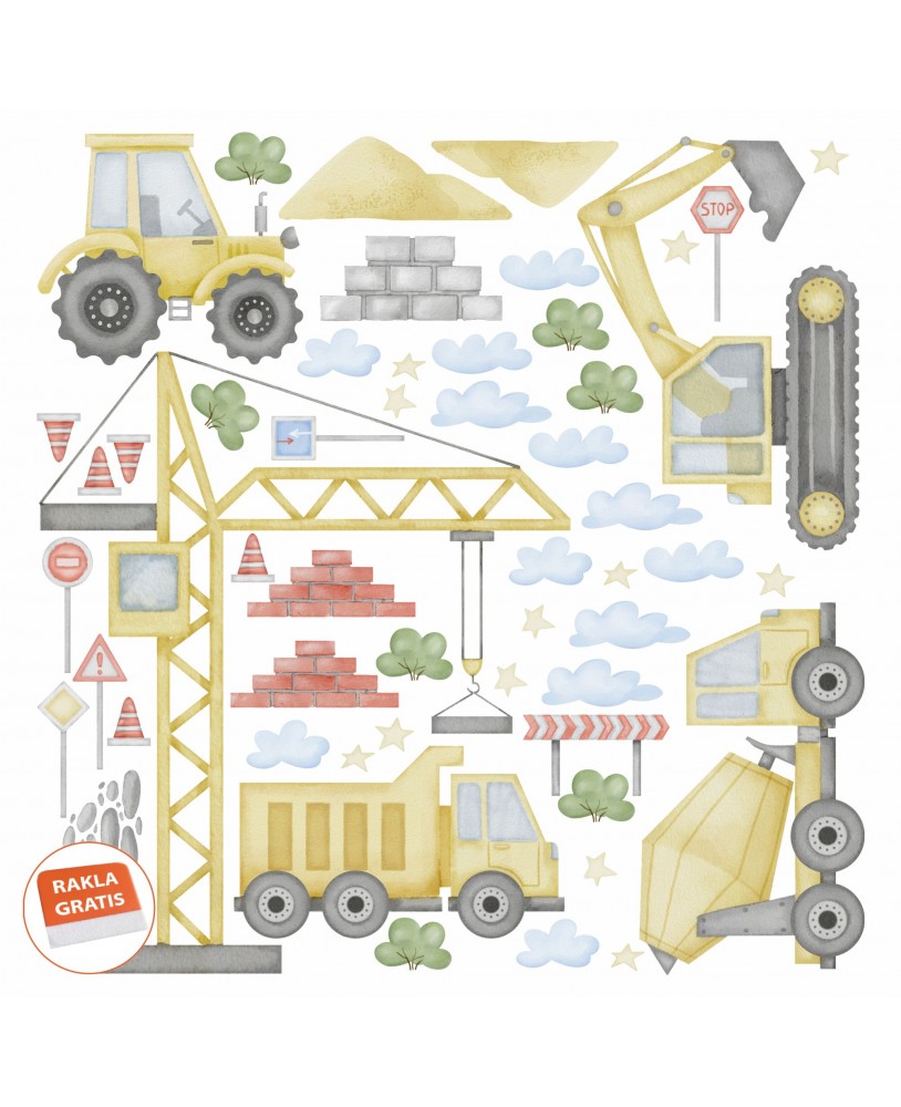 Naklejka na ścianę dla dzieci koparka dźwig traktor wywrotka budowa maszyny naklejki dla chłopca studiograf