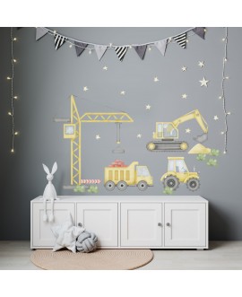 Naklejka na ścianę dla dzieci koparka dźwig traktor wywrotka budowa maszyny naklejki dla chłopca studiograf