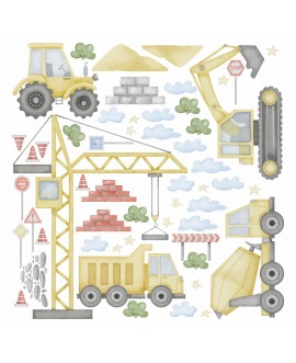 Naklejka na ścianę dla dzieci koparka dźwig traktor wywrotka budowa maszyny naklejki dla chłopca studiograf