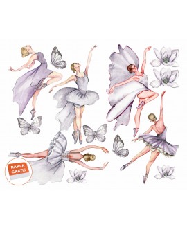 Naklejka na ścianę dla dzieci baletnice kwiaty motyle studiograf