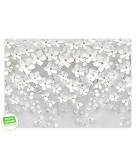 Fototapeta na wymiar białe kwiaty z imitacją złota białe kwiaty 3D fototapeta w bielach i szarościach studiograf