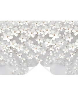 Fototapeta na wymiar białe kwiaty z imitacją złota białe kwiaty 3D fototapeta w bielach i szarościach studiograf