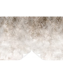 Fototapeta na wymiar z jasnym motywem palmowych liści na beżowym, strukturalnym tle, subtelna dekoracja ścienna.