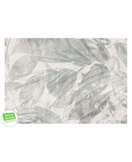 Fototapeta na wymiar z delikatnym motywem liści w jasnych odcieniach beżu i szarości, subtelna dekoracja ścienna.