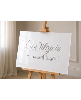 Elegancka tablica ślubna srebrny napis lustro akryl