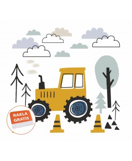 Naklejka na ścianę dla dzieci budowa traktor drzewa chmurki pachołki studiograf
