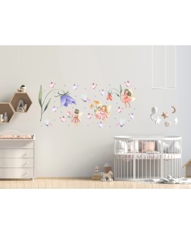 Naklejka na ścianę dla dzieci kolorowe wróżki motyle kwiaty studiograf
