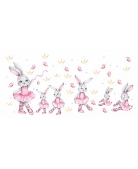 Naklejka na ścianę dla dzieci różowe króliki baletnice motyle korony studiograf