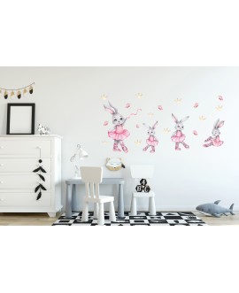 Naklejka na ścianę dla dzieci różowe króliki baletnice motyle korony studiograf