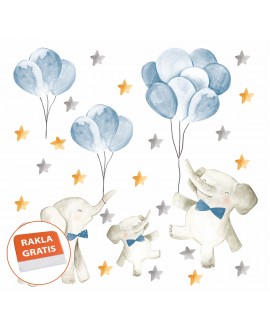 Naklejka na ścianę dla dzieci słonie niebieskie balony gwiazdki studiograf