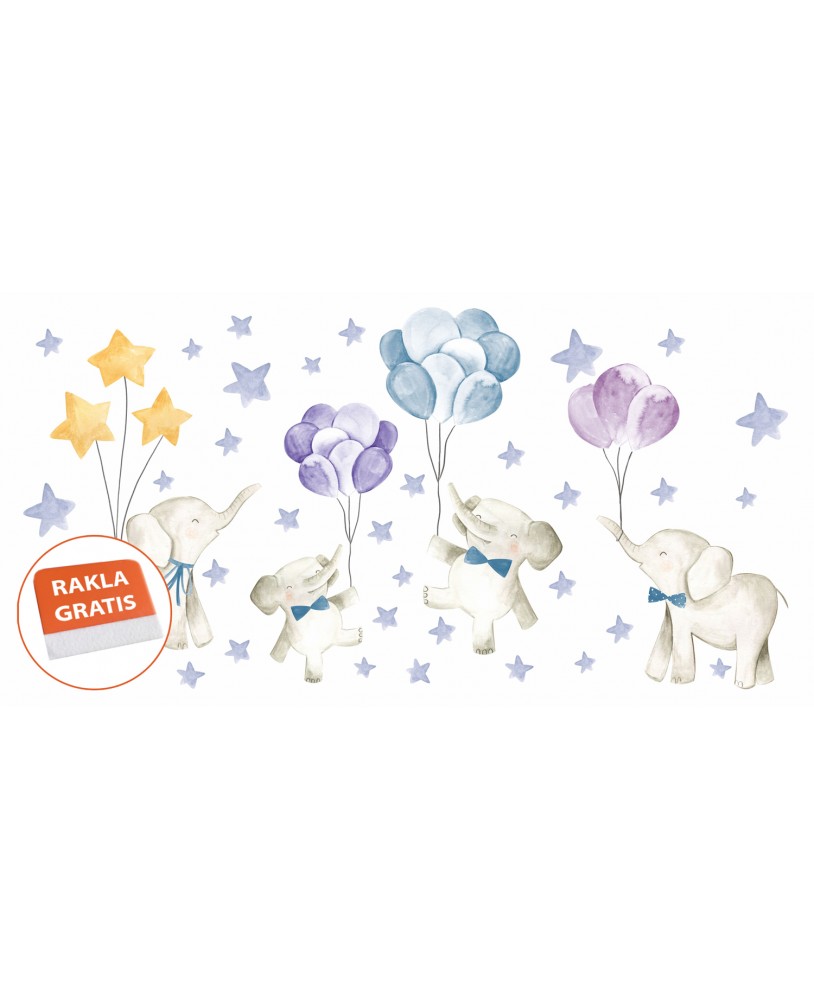 Naklejka na ścianę dla dzieci słonie kolorowe balony gwiazdki studiograf