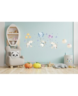 Naklejka na ścianę dla dzieci słonie kolorowe balony gwiazdki studiograf