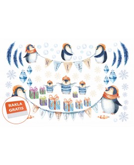 Naklejka na ścianę dla dzieci pingwinki święta prezenty bombki śnieżynki piórka studiograf