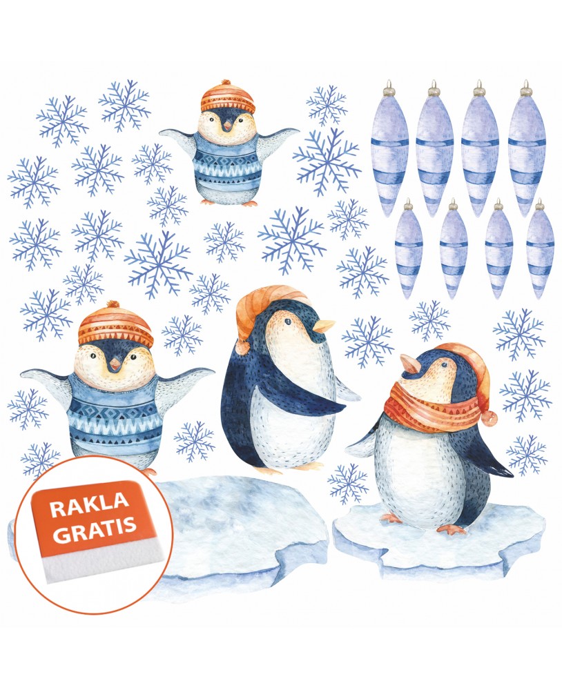 Naklejka na ścianę dla dzieci pingwinki zima śnieżynki bombki święta studiograf