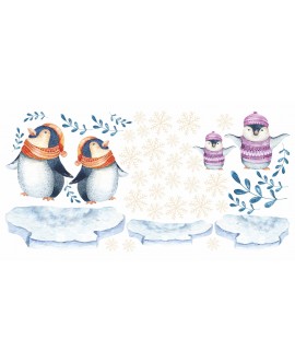Naklejka na ścianę dla dzieci pingwinki śnieżynki listki zima święta studiograf