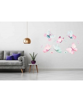 Naklejka na ścianę dla dzieci różowe niebieskie motyle
