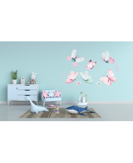 Naklejka na ścianę dla dzieci różowe niebieskie motyle