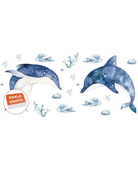 Naklejka na ścianę dla dzieci niebieskie delfiny
