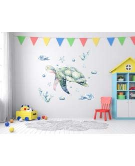 Naklejka na ścianę dla dzieci żółw morze wodorosty kamienie pastelowe naklejki studiograf