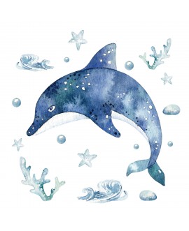 Naklejka na ścianę dla dzieci delfin morze ocean gwiazdki fale studiograf