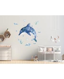 Naklejka na ścianę dla dzieci delfin morze ocean gwiazdki fale studiograf