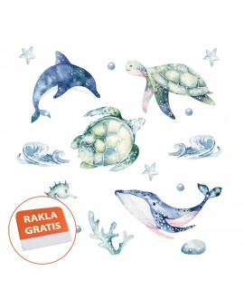 Naklejka na ścianę dla dzieci zwierzęta morskie morze ocean żółwie delfin wieloryb studiograf