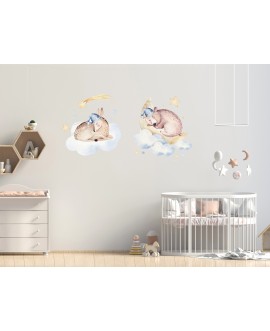 Naklejka na ścianę dla dzieci śpiące zwierzątka chmurki